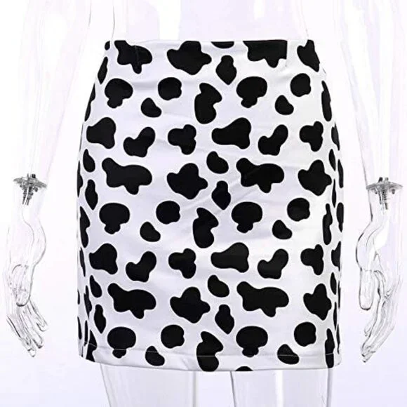 TOPVEST Women's Summer High Waist Cute Kpop Skirt Cow Print Casual A Line Mini S - Picture 4 of 5